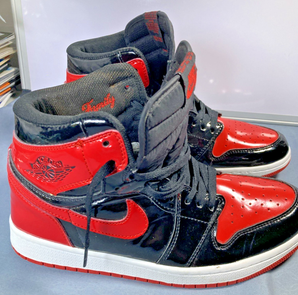 Nike Air Jordan 1 Retro OG High Patent Leather Bred Sneakers Size 9.5